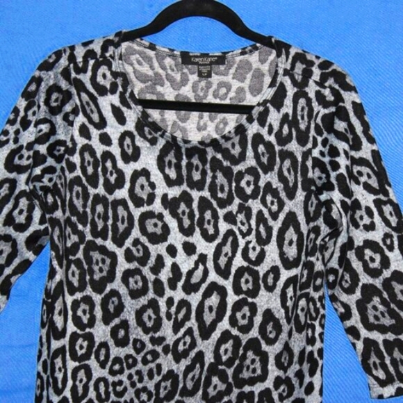 Karen Kane Petites Leopard Print Top Black/Gray LP - Picture 3 of 5
